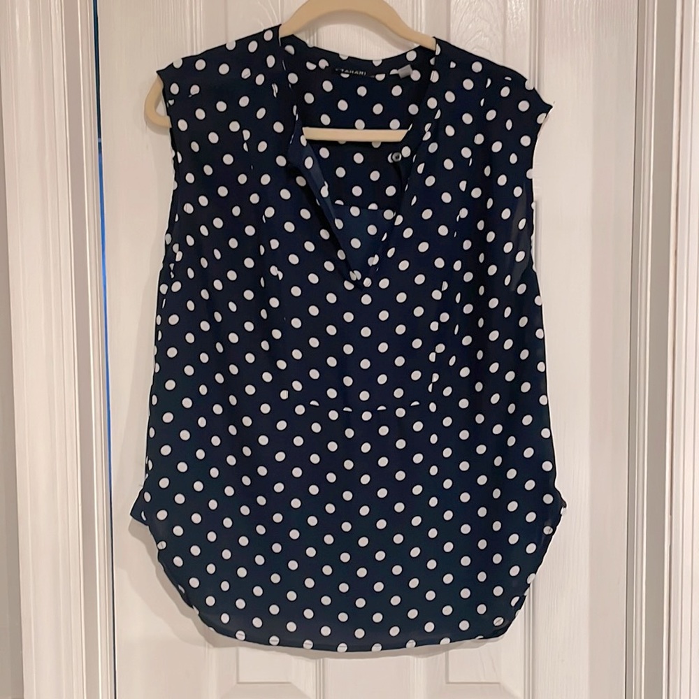 Navy Polka Dot Sleeveless Blouse